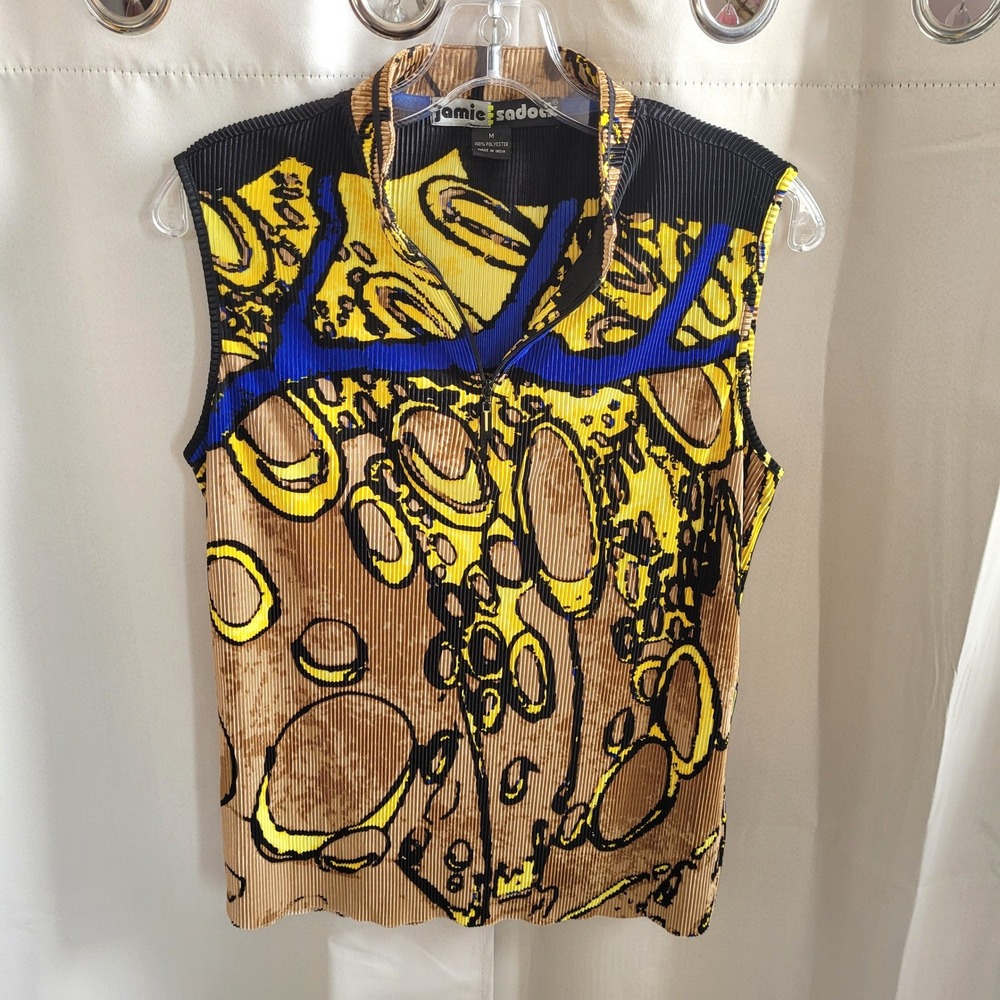 Jamie Sadock Golf Top Medium Abstract Pleated Quarter Zip Avant Garde Art 21831